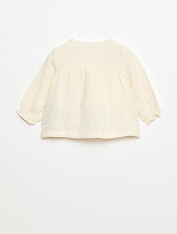 Blouse avec col crochet en gaze de coton uni