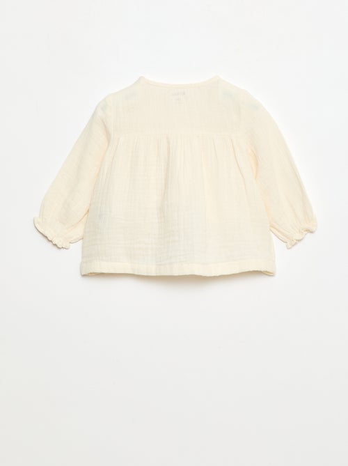 Blouse avec col crochet en gaze de coton uni - Kiabi