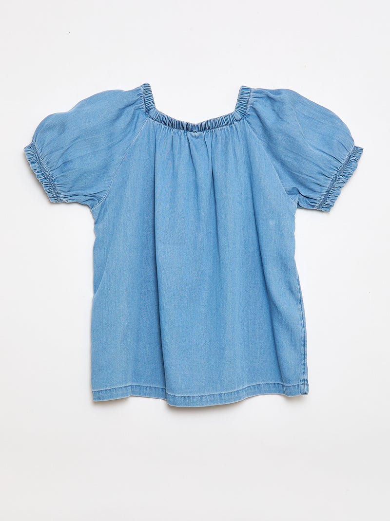 Blouse avec col et bas de manches élastiqués - Collection facile à enfiler Bleu - Kiabi