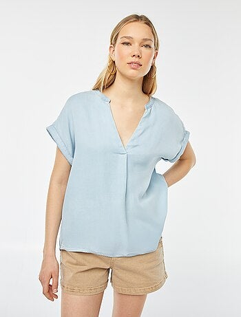 Blouse avec col mao et manches courtes à revers
