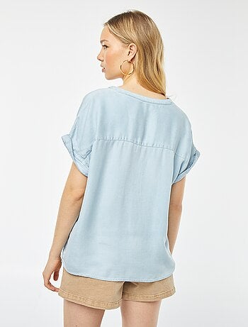 Blouse avec col mao et manches courtes à revers