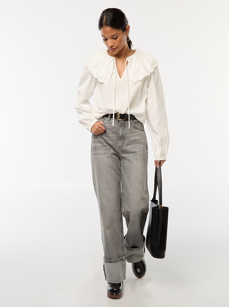 Blouse avec large col claudine Blanc - Kiabi