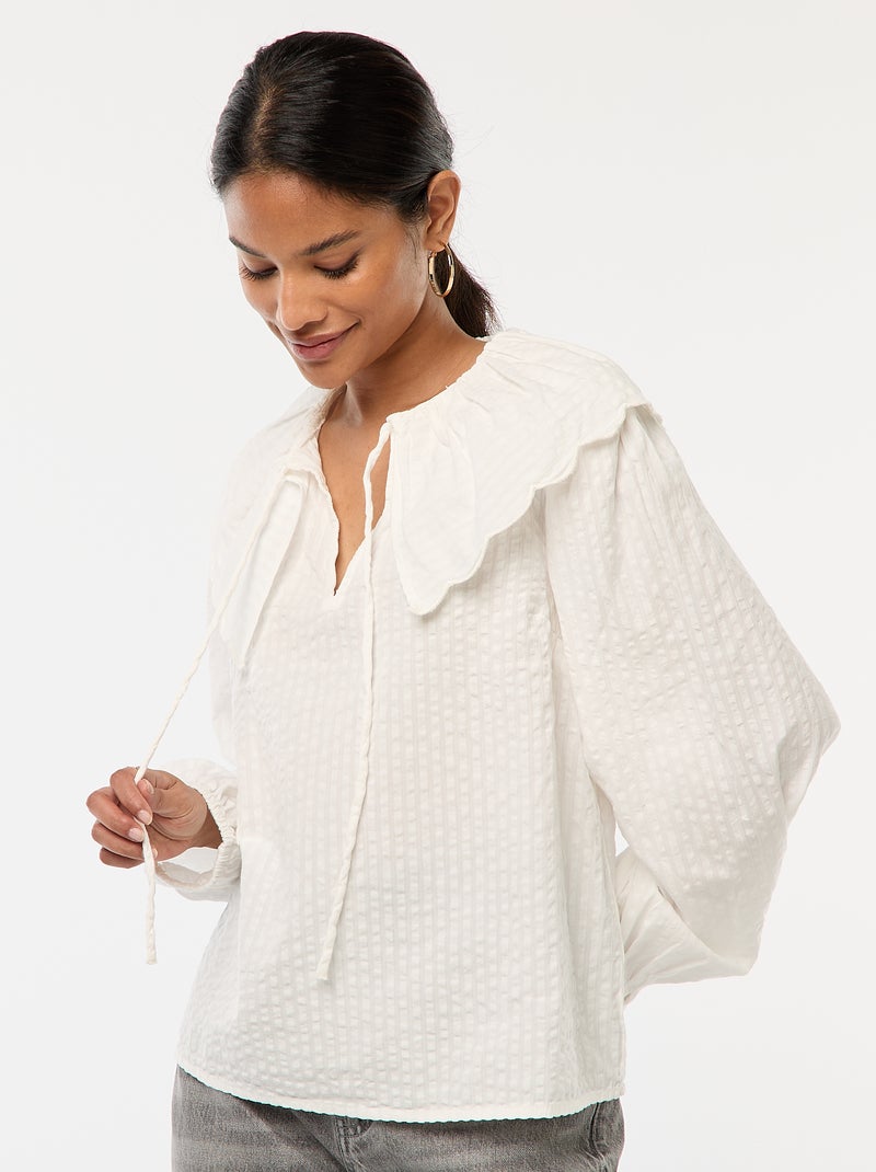 Blouse avec large col claudine Blanc - Kiabi