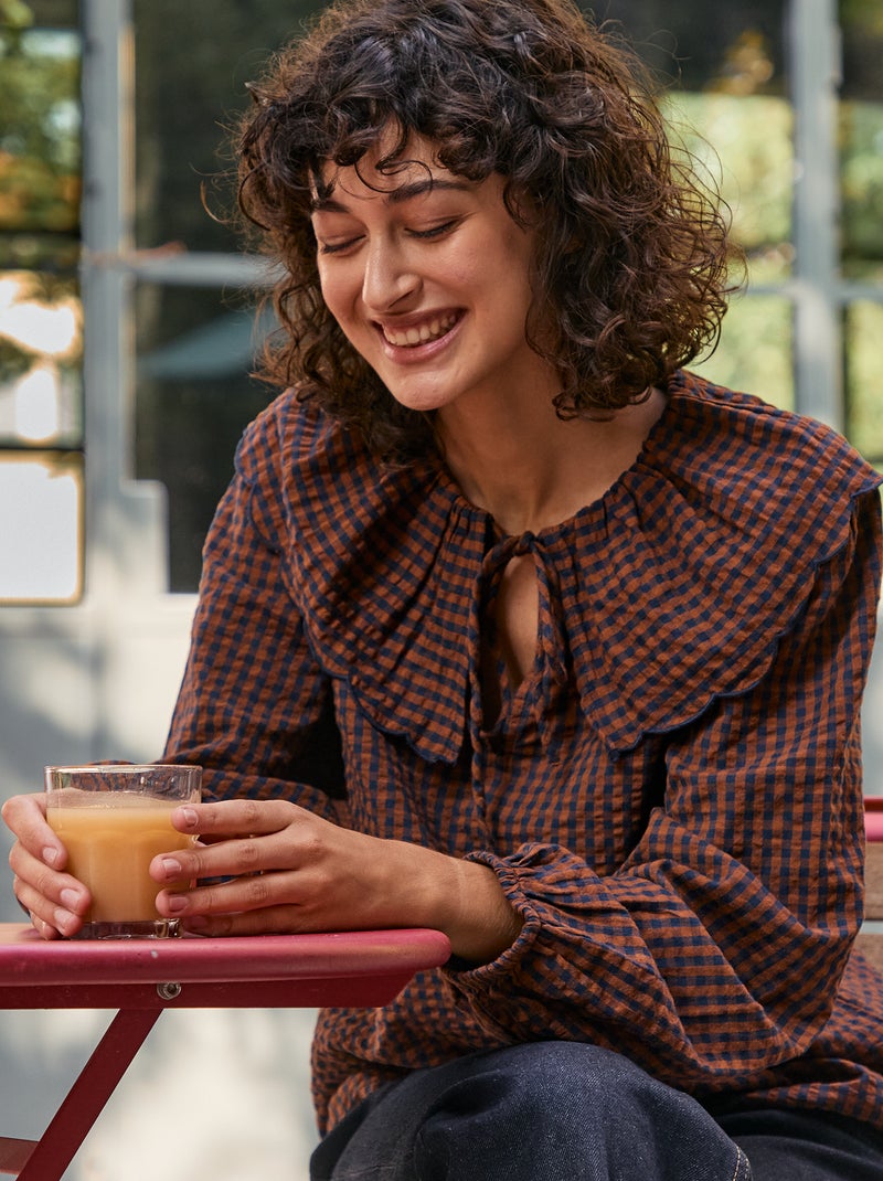 Blouse avec large col claudine Marron - Kiabi