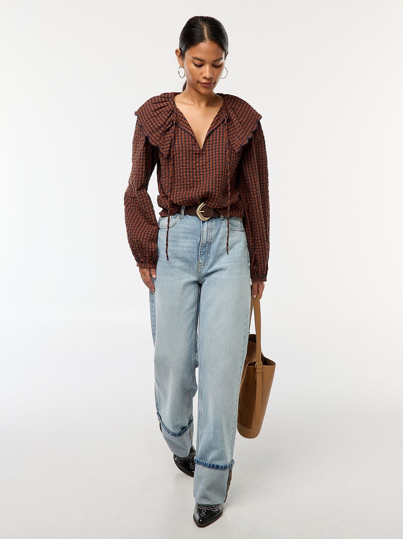 Blouse avec large col claudine Marron - Kiabi