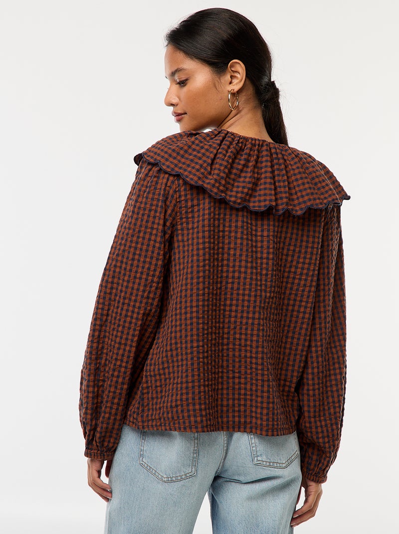 Blouse avec large col claudine Marron - Kiabi