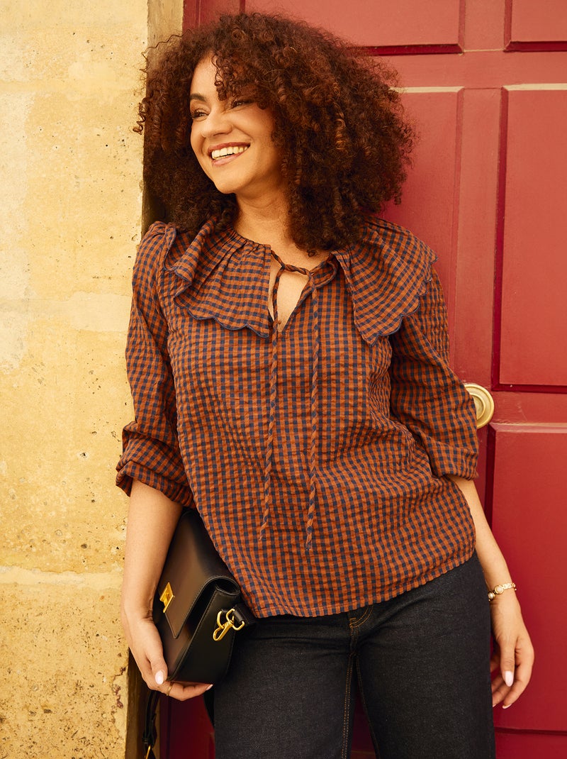 Blouse avec large col claudine Marron - Kiabi