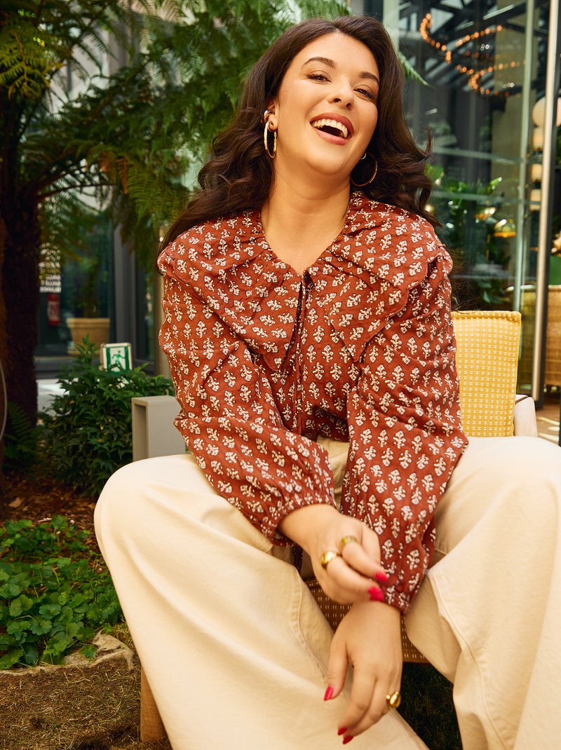 Blouse avec large col claudine Marron - Kiabi