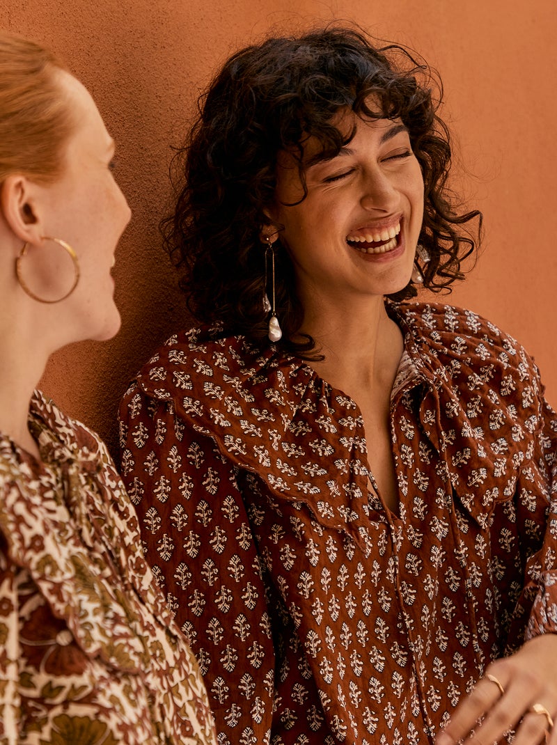 Blouse avec large col claudine Marron - Kiabi