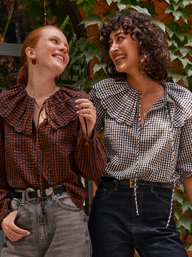 Blouse avec large col claudine Noir - Kiabi
