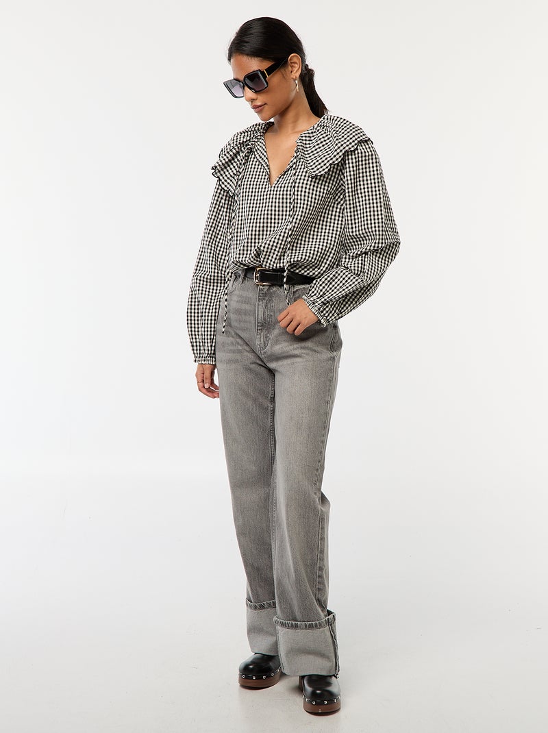 Blouse avec large col claudine Noir - Kiabi
