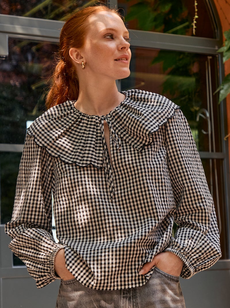 Blouse avec large col claudine Noir - Kiabi