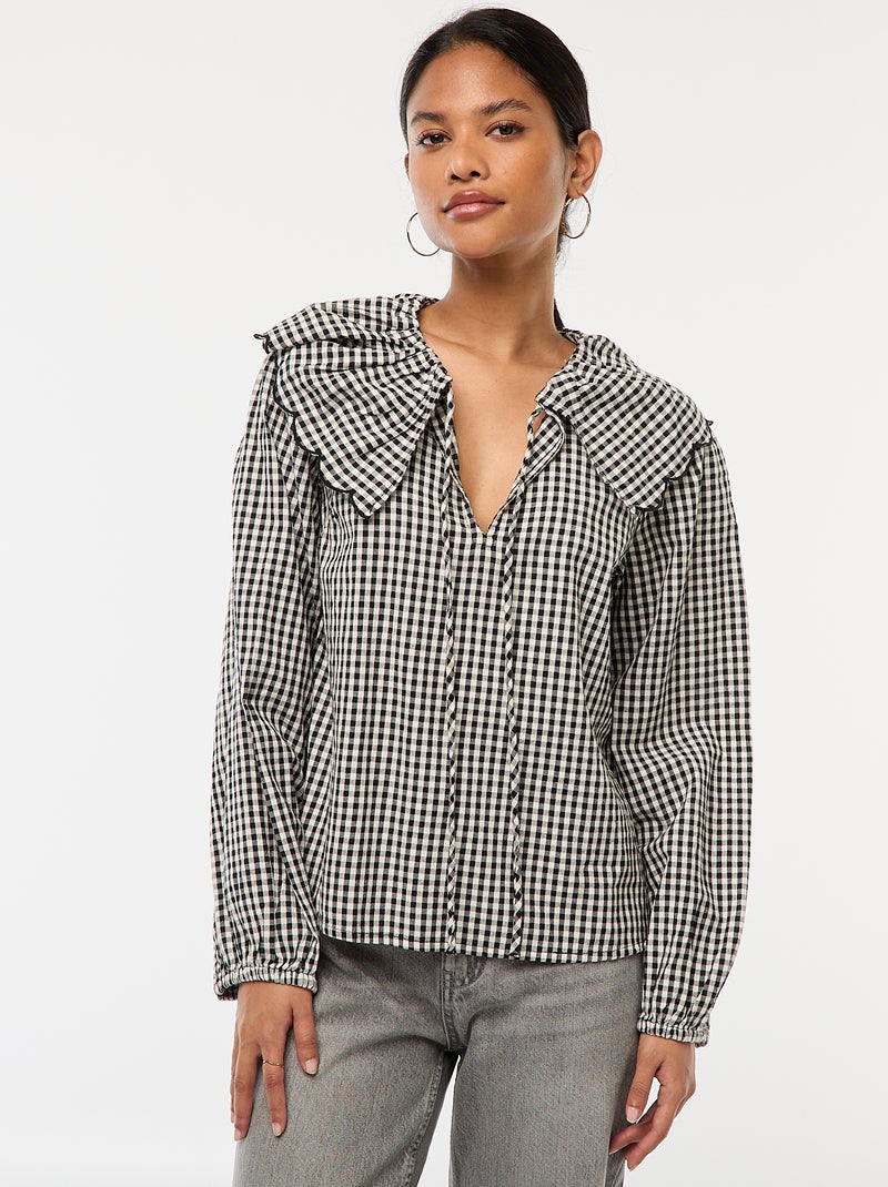 Blouse avec large col claudine Noir - Kiabi