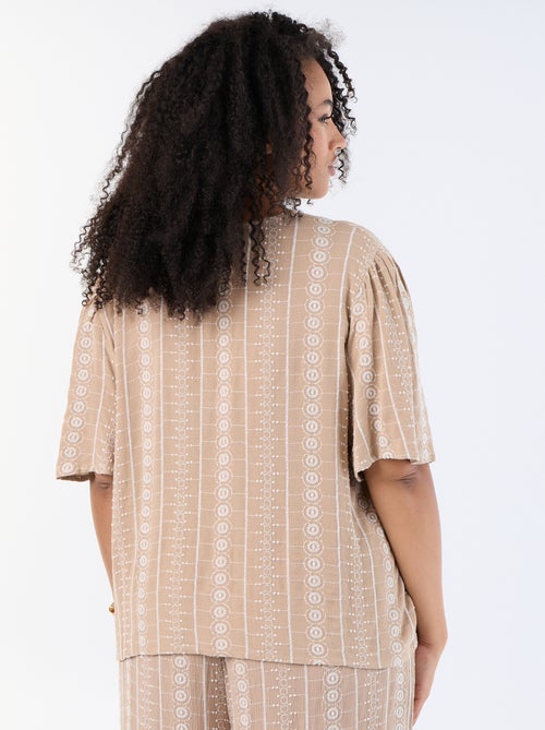 Blouse avec nœuds et broderies à manches courtes - Kiabi
