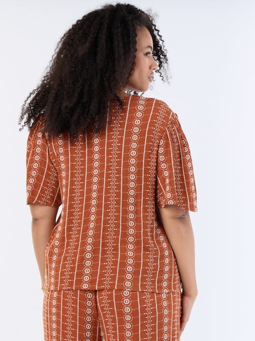 Blouse avec nœuds et broderies à manches courtes - Kiabi
