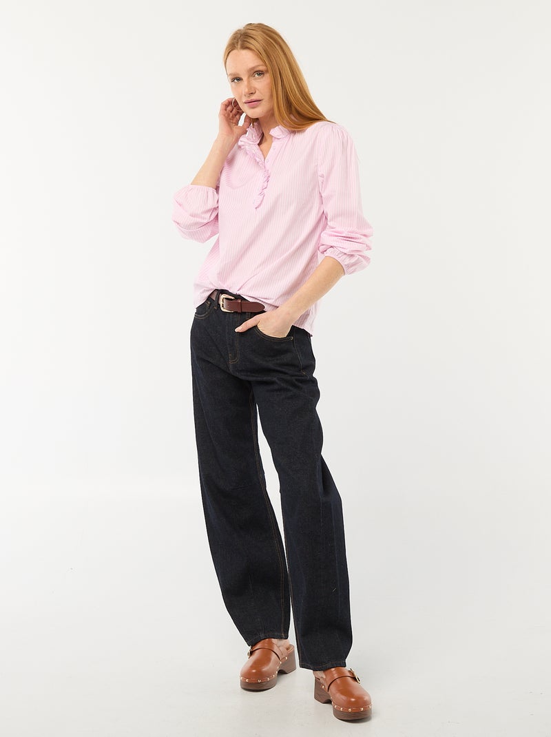 Blouse avec volants au col et à l'ouverture Rose - Kiabi