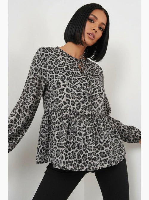 Blouse bedrukt chiffon lange mouw met bies bdart - Kiabi