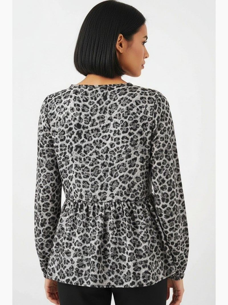 Blouse bedrukt chiffon lange mouw met bies bdart Grijs Zwart - Kiabi