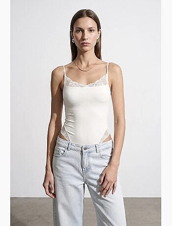 Blouse body sans manches en dentelle, coupe slim dilvin