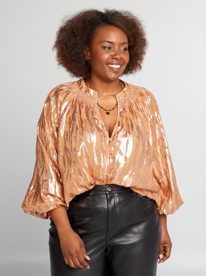 Blouse bouffante en maille satinée Orange - Kiabi