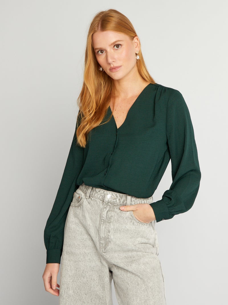 Blouse boutonnée Vert - Kiabi