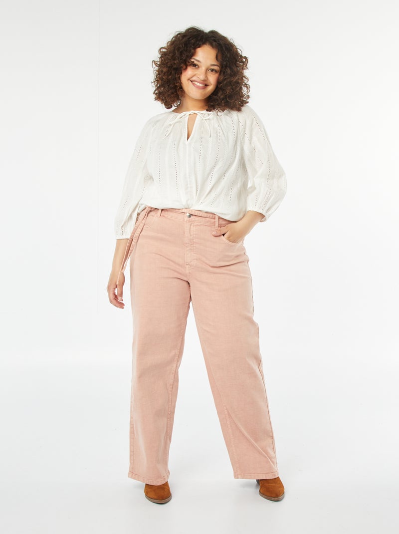Blouse brodée avec manches 3/4 BLANC - Kiabi