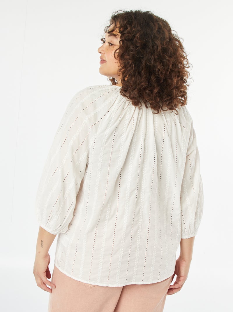 Blouse brodée avec manches 3/4 BLANC - Kiabi
