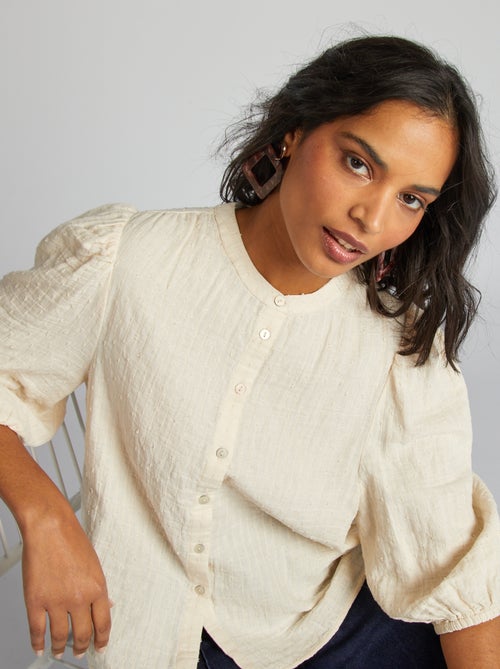 Blouse brodée en gaze de coton - Kiabi