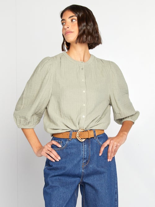 Blouse brodée en gaze de coton - Kiabi