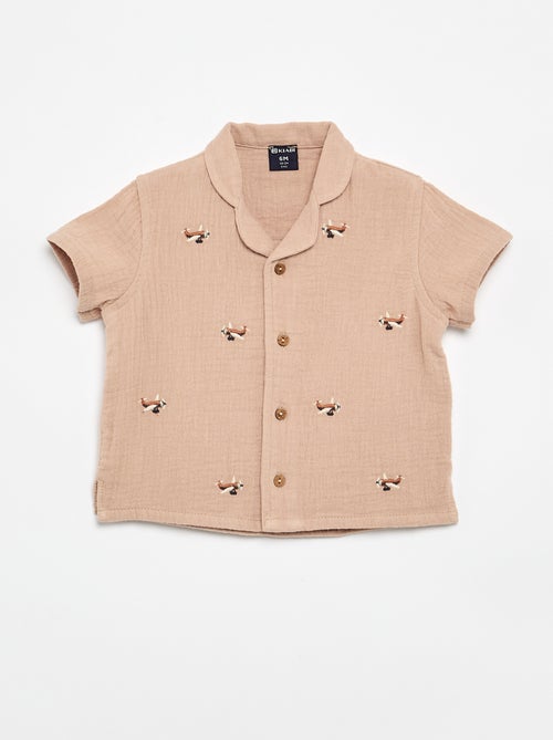 Blouse brodée en gaze de coton - Kiabi