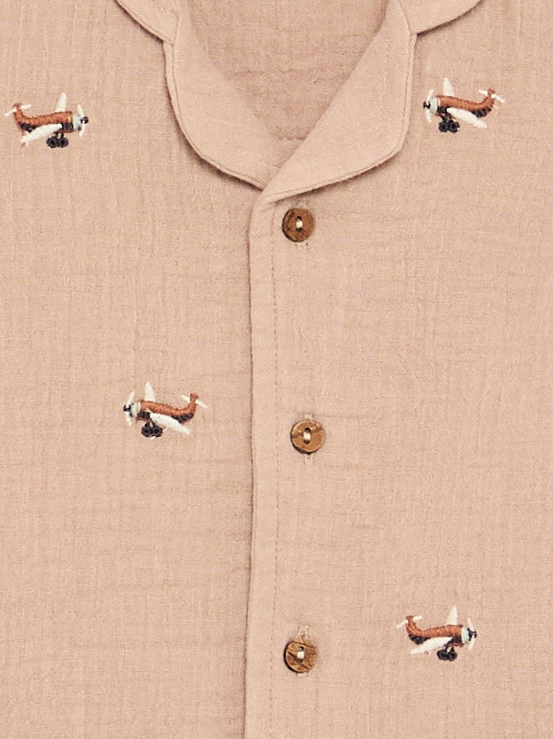 Blouse brodée en gaze de coton Marron - Kiabi