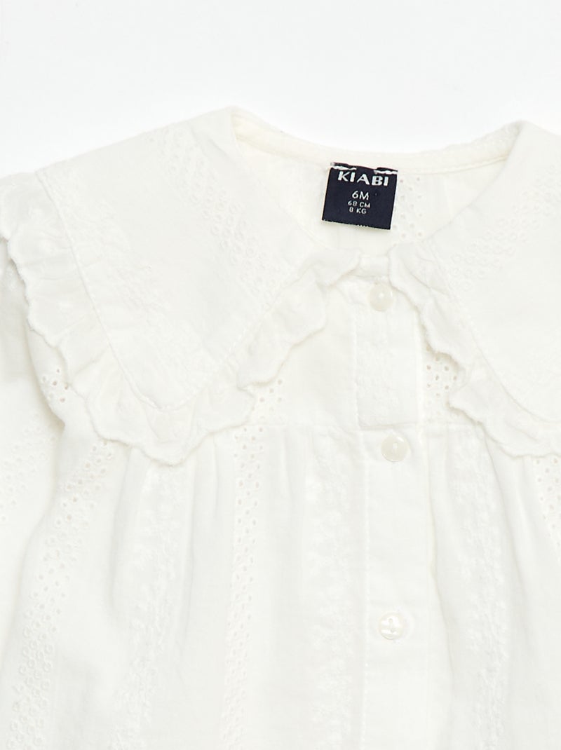 Blouse broderie anglaise en coton uni Blanc - Kiabi