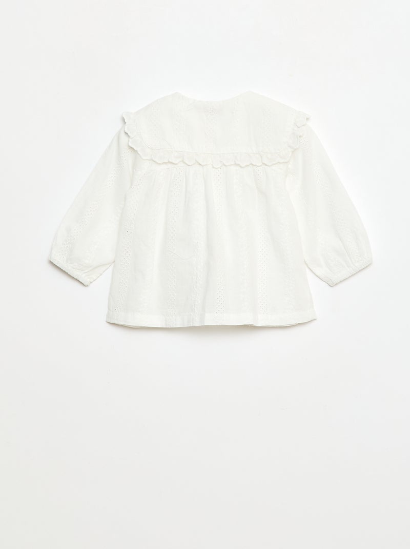 Blouse broderie anglaise en coton uni Blanc - Kiabi
