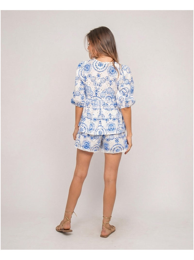 Blouse broderie OCTANA Bleu - Kiabi