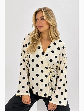 Blouse cache-cœur à pois avec lien bdart