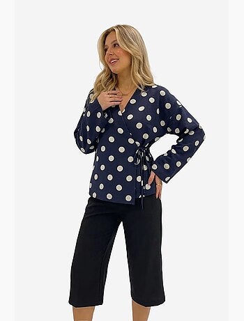 Blouse cache-cœur à pois avec lien bdart