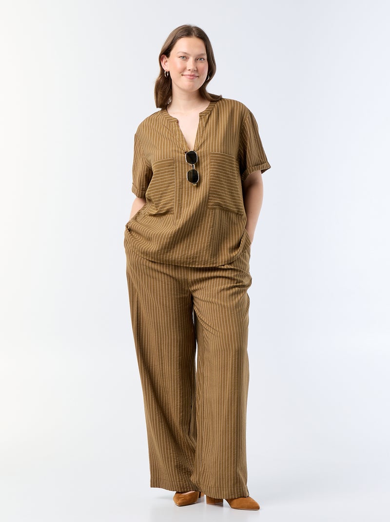 Blouse caftan en viscose fluide Kaki - Kiabi