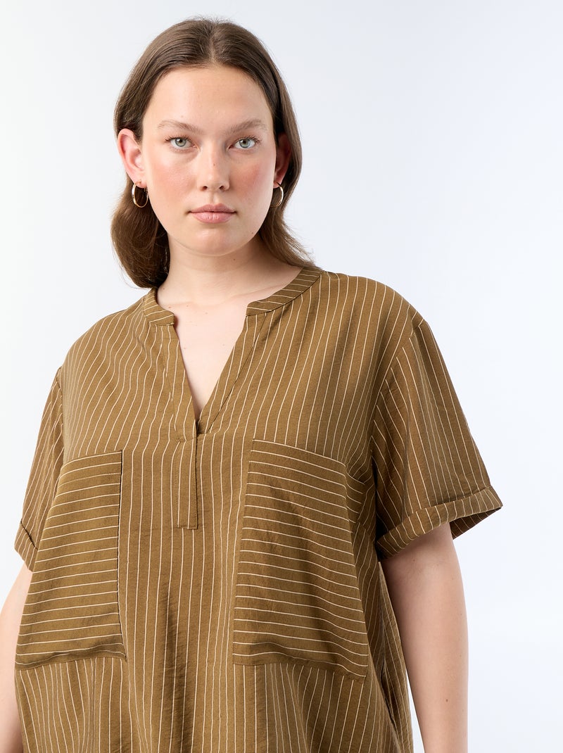 Blouse caftan en viscose fluide Kaki - Kiabi