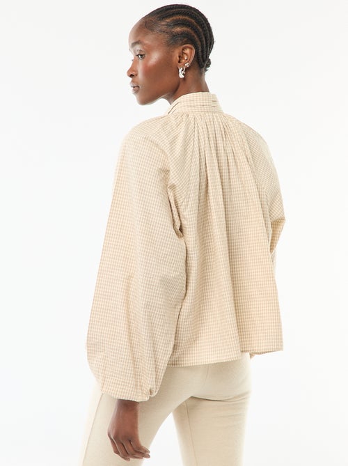 Blouse col lavalière à carreaux en coton - Kiabi