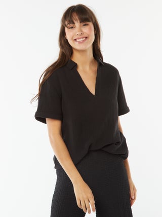 Blouse col polo en maille crêpe