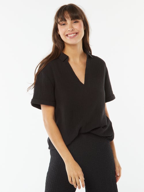 Blouse col polo en maille crêpe - Kiabi