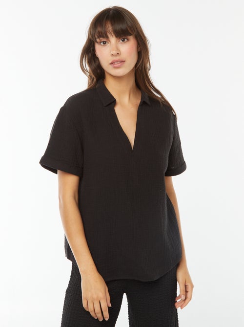 Blouse col polo en maille crêpe - Kiabi