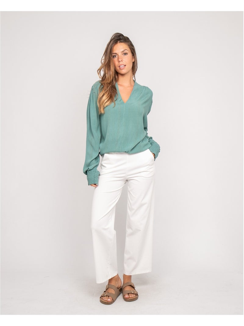 Blouse col v lurex OZAME Vert d'eau - Kiabi