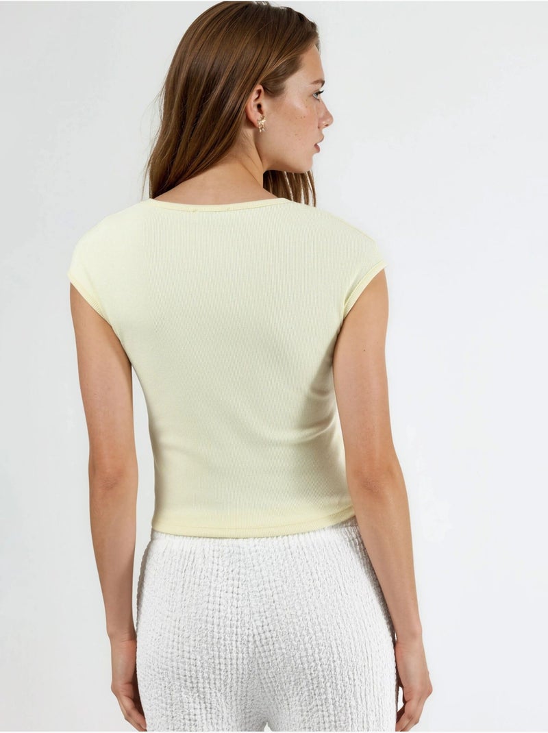 Blouse côtelée à col v busem Jaune citron - Kiabi