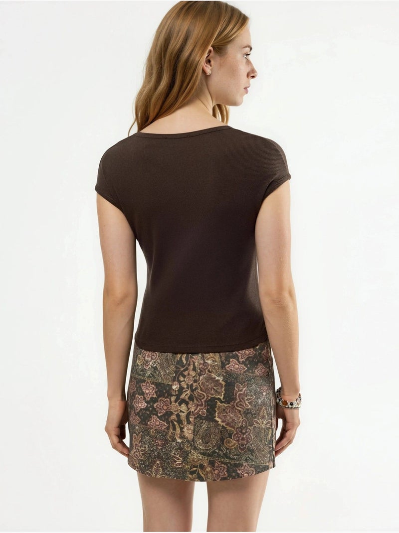 Blouse côtelée à col v busem Marron - Kiabi