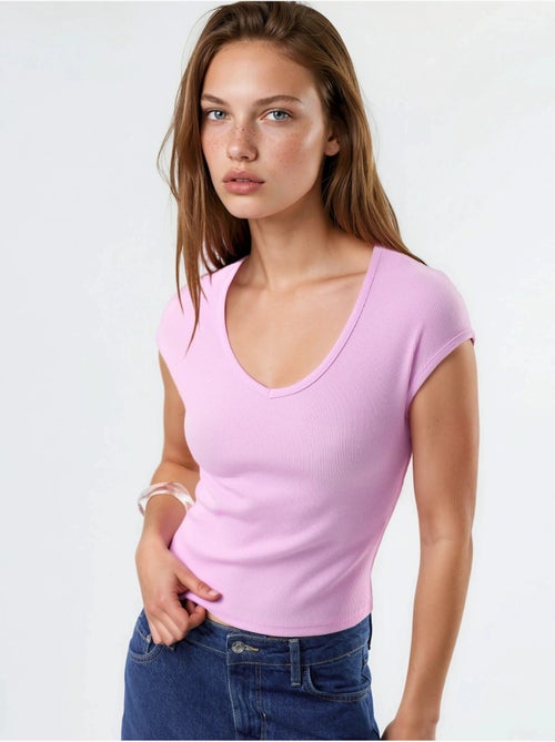 Blouse côtelée à col v busem - Kiabi Blouse côtelée à col v busem - Kiabi