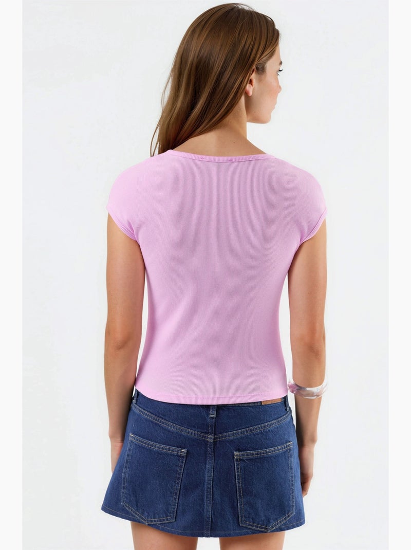 Blouse côtelée à col v busem Rose pâle - Kiabi