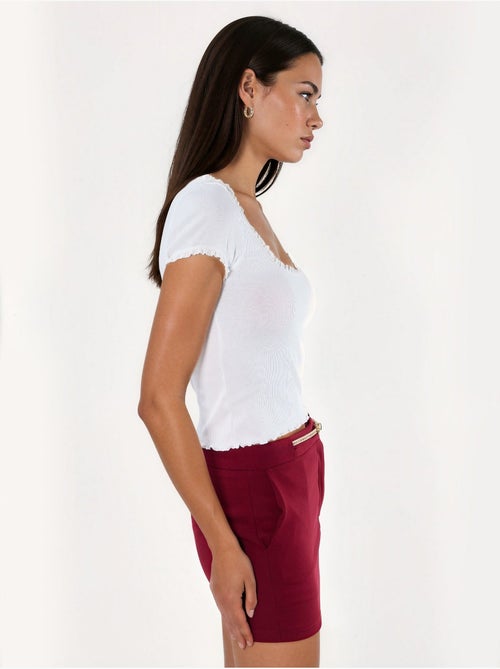 Blouse côtelée à encolure en u coupe slim busem - Kiabi