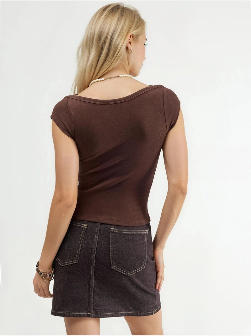 Blouse coupe ajustée à col bateau busem Marron - Kiabi