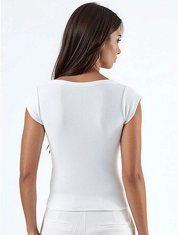Blouse coupe ajustée côtelée à col en u busem